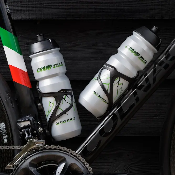 Cramp Killa bottles mounted on a bike
